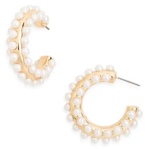 Nordstrom Faux Pearl Polished Glam Hoop EarringsNwt78 14$